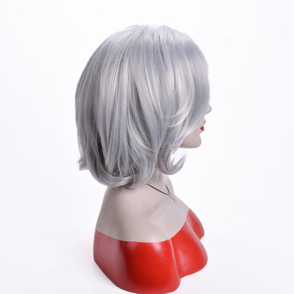 sengpan Mother's Wig Gray Color Curly Bob Wigs Women's Fashion Heat Resistant Short Synthetic Natural  Wavy Hair Wigs for Mommy Peluca