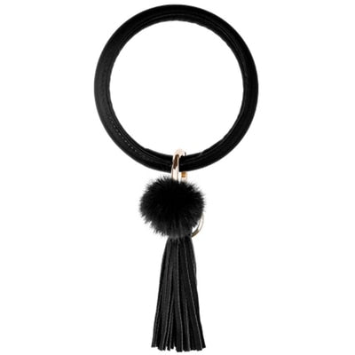 sengpan western jewelry for women Halloween gift Bohemia PU Leather Wristlet Keychain Bangle Fashion Bulb Pendant Large Circle Keyring Tassel Bracelet For Women Jewelry