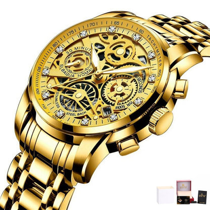 sengpan jewelry for men hot sale new Men’s Watches Tourbillon Rotating Window Top Luxury Brand Fashion Quartz Men Watch Waterproof Gold Steel Business Wristwatch