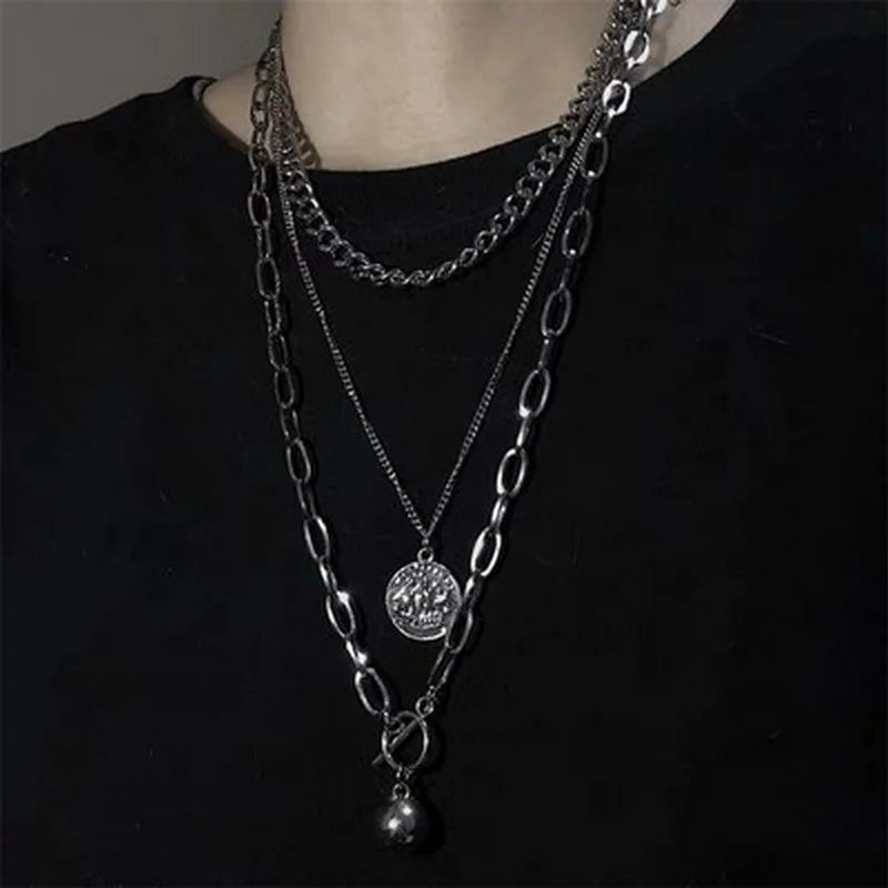 Lianfudai 2024 Fashion Unisex Multilayer Hip Hop Long Chain Necklace For Women Men Jewelry Gifts Key Cross Pendant Necklace Accessories