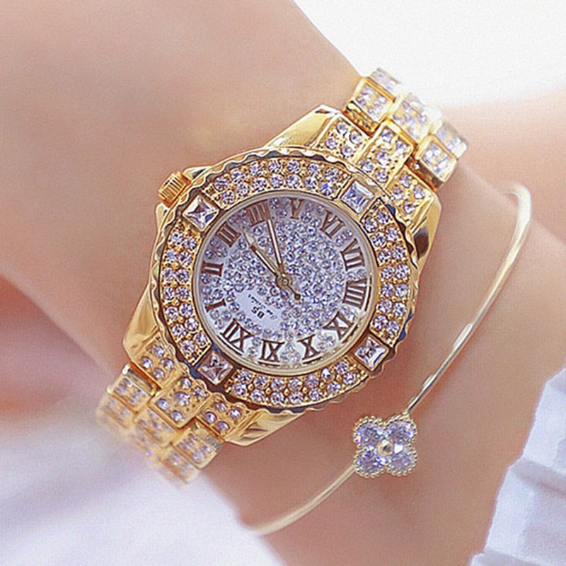 sengpan Women Watches Diamond Gold Watch Ladies Wrist Watches Luxury Brand Rhinestone Women's Bracelet Watches Female Relogio Feminino