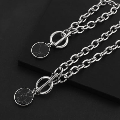 sengpan Punk Silver Color Black Stone Round Pendant Bracelet Retro Hip Hop Men Women Thick Chain Bracelet Female Couple Jewlery