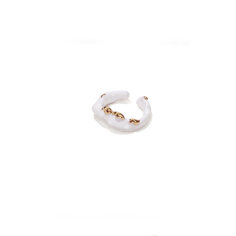 sengpan New Trendy Simple White Metal Enamel Rose Ring Irregular Geometric Plant Twisted Open Rings for Women Jewelry Gifts