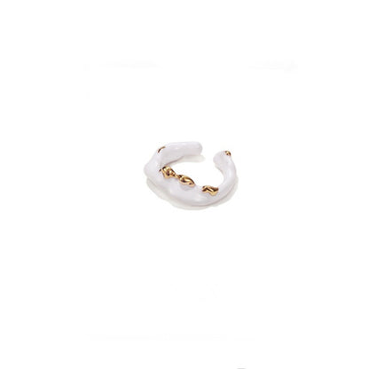 sengpan New Trendy Simple White Metal Enamel Rose Ring Irregular Geometric Plant Twisted Open Rings for Women Jewelry Gifts