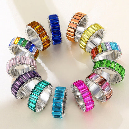 sengpan High Quality Rainbow Ring Cubic Engagement Ring for Women Eternity Colors Ring Females Jewelry Accessories Wholesale