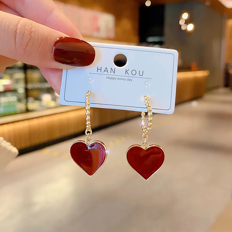 sengpan  -  Daily Red Hearts Girls Doop Earrings Love Funny Bohemian Earrings Fashion New Women Accessories