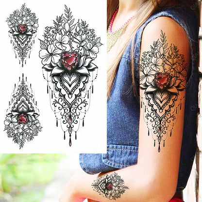 sengpan Black Flower Rose Waterproof Temporary Bird Snake Sexy Body Arm Leg Gem Henna Tattoo Fashion Big Fake Sleeve Sticker