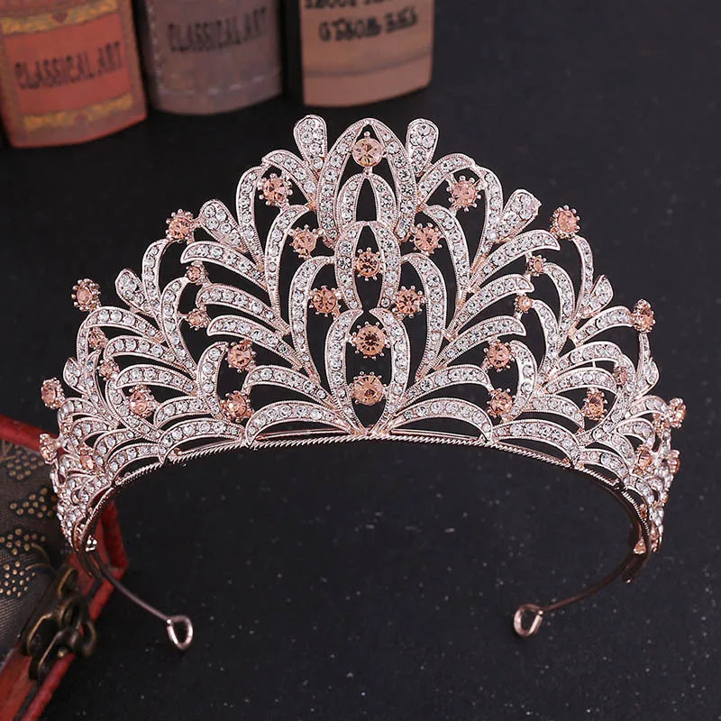 sengpan Baroque luxury Bride Crystal Queen Princess Big Crowns Rhinestone Leaf Tiaras Bridal Headband Wedding Hair Accessories Tiaras