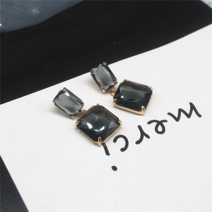 sengpan Korean New Design Fashion Jewelry Double Square Earrings Luxury Transparent Glass Crystal Party Earrings for women gift