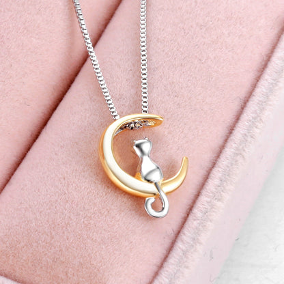 sengpan  gifts for women Creative Alloy Animal Choker Necklace For Women Cute Cat Moon Pendant Charms Clavicle Chain Necklace Engagement Jewelry Collar