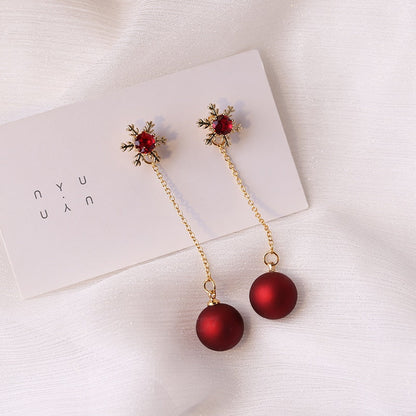 sengpan Christmas gifts ideas Fashion Christmas Red Dangle Earrings For Women Rhinestone Snowflake Pearl Earring Christmas Party Festival New Year Jewelry