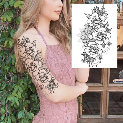 sengpan Sexy Flower Temporary Tattoos For Women Body Art Painting Arm Legs Tattoos Sticker Realistic Fake Black Rose Waterproof Tattoos