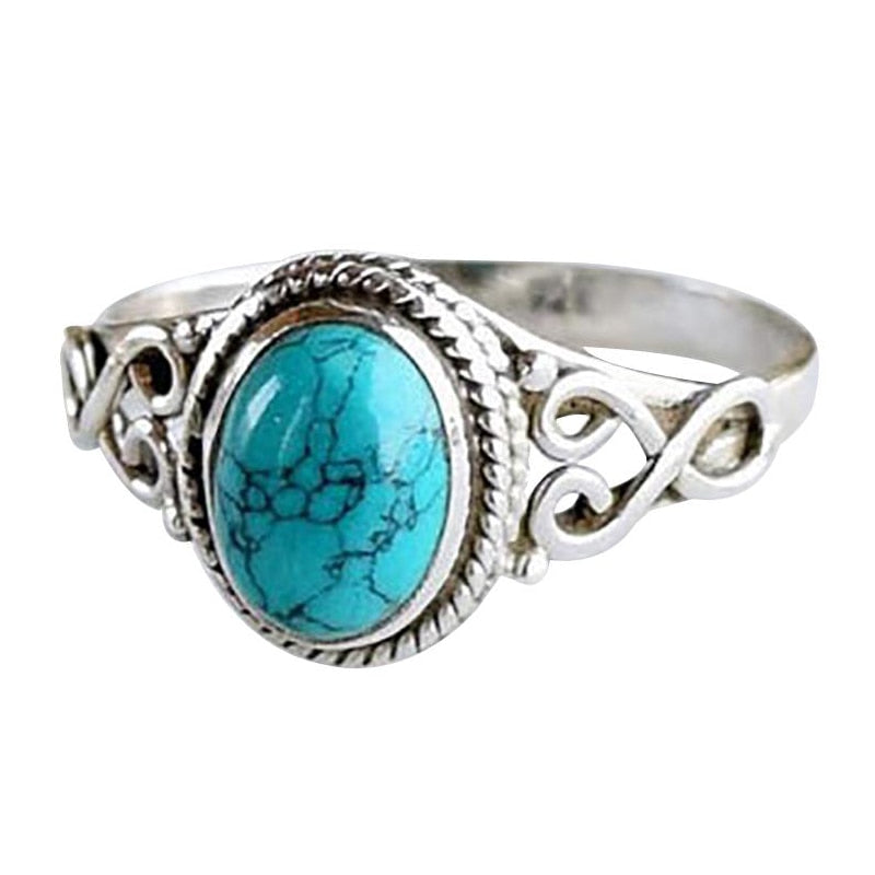 sengpan Disaster Prevention Jewelry Vintage Antique Natural Stone Ring Fashion Jewelry Gift Blue turquoises Finger Ring For Women Wedding Anniversary Rings