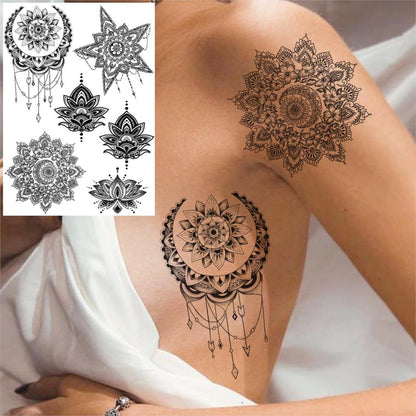 sengpan western jewelry for women Black Henna Lace Temporary Tattoos Sticker For WOmen Butterfly Moth Mehndi Flower Fake Tatoo Sticker Feather Flora Tatoo