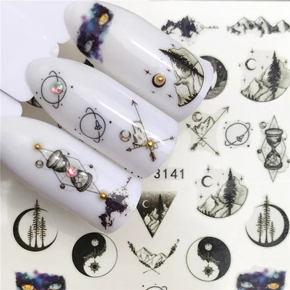 sengpan Nail Stickers Halloween Nail Sticker Nail Art Decorations 2020 City Night Feather Maple Halloween Decals for DIY Nail Decals