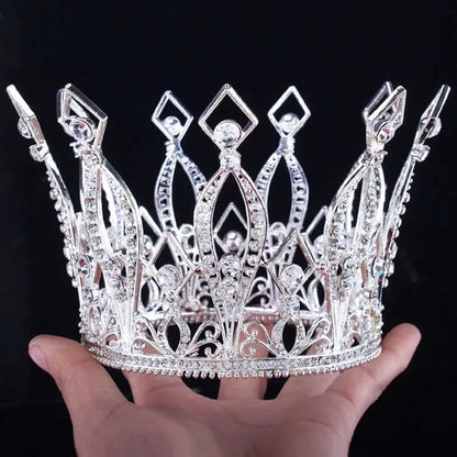 sengpan Baroque Golden Crown King Queen Circle Crystal Hair Ornaments Birthday Wedding Jewelry Hair Accessories Tiara Party