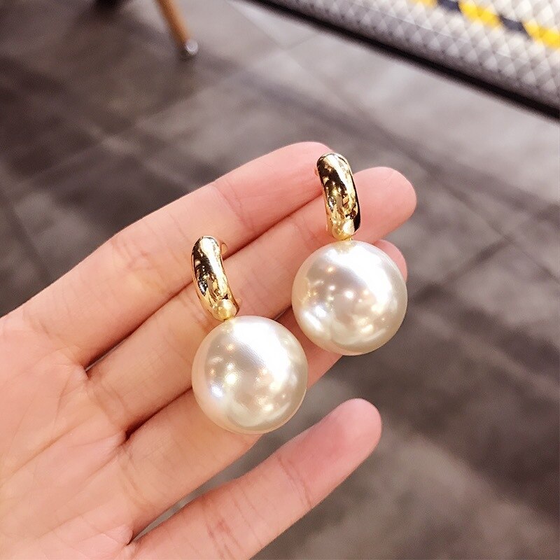 sengpan Korean Fashion Round Pearls Earrings for Women Luxury Zircon Wedding Party Engagement Drop Earring Girl Temperament Jewelry