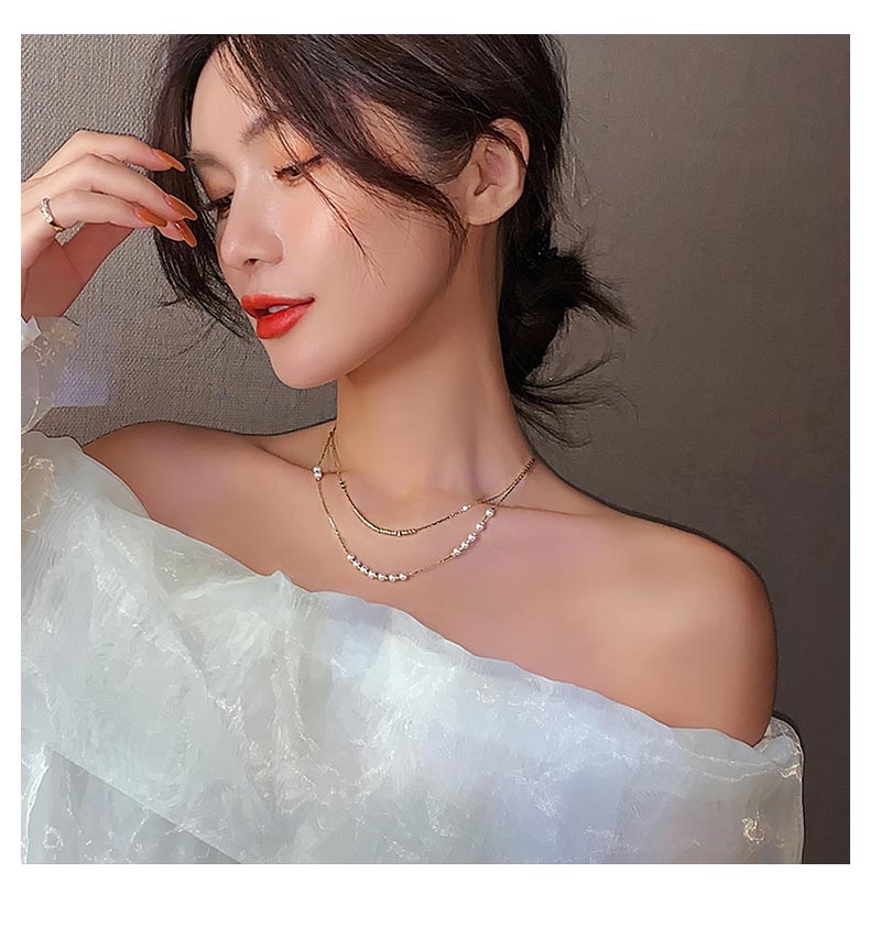 sengpan gifts for women Imitation pearl necklace female new super fairy double layered clavicle chain light luxury