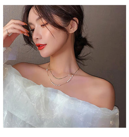 sengpan gifts for women Imitation pearl necklace female new super fairy double layered clavicle chain light luxury