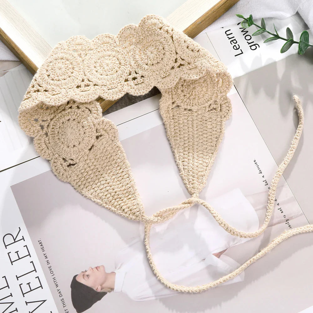 Lianfudai Haimeikang New Crochet Hair Band Women Scarf Solid Color Knitting Headbands Bandanas Wide Elastic Hairbands Fashion Accessories