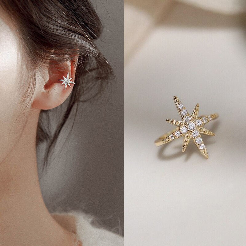 sengpan Simple Star Shape Zircon Ear Cuff for Women Charming Crystal Clip on Earrings Earcuff Without Piercing Earrings Jewelry Gifts