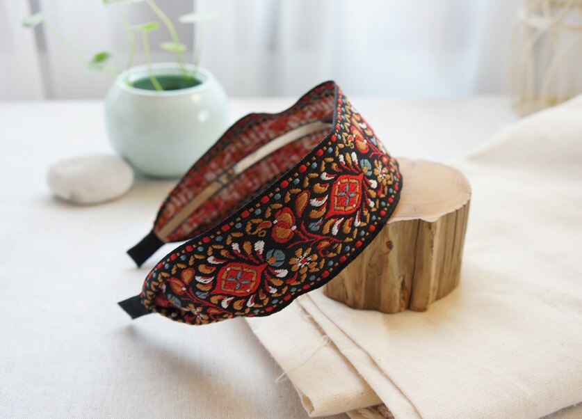 sengpan Bohemian Embroider Flowers Headband For Women Girls Hair Accessories Hairband Ethnic Wide Korean Bows Wholesale