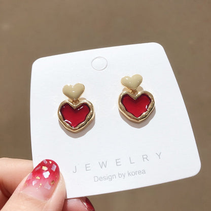 sengpan Vintage Earrings Lovely Small Cute Painting Heart Shape Earrings for Women Fashion Enamel Drop Earrings Brincos