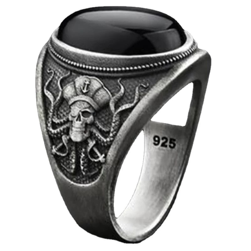 sengpan easter gifts for men Gothic Pirate Skull Octopus Ring Men's And Women's Unique Retro All Black Zircon Octopus Metal Punk Women's Motorcycle Ring