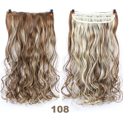 sengpan Synthetic Curly Hair 24 Inches 5 Clip-on Hair Extension Wig Wavy Hairstyle Natural Curly Hair Straight Hair Women