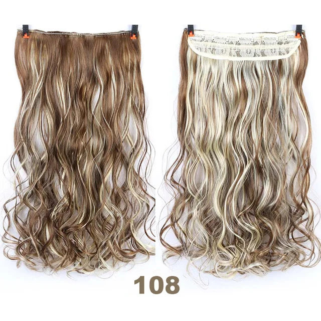 sengpan Synthetic Curly Hair 24 Inches 5 Clip-on Hair Extension Wig Wavy Hairstyle Natural Curly Hair Straight Hair Women