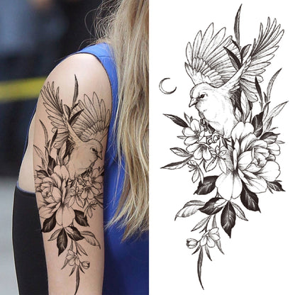 sengpan Black 3D Rose Temporary Tattoo For Women Girls Adult Peony Dahlia Flower Tattoos Sticker Black Flora Glory Geometric Arm Tatoos