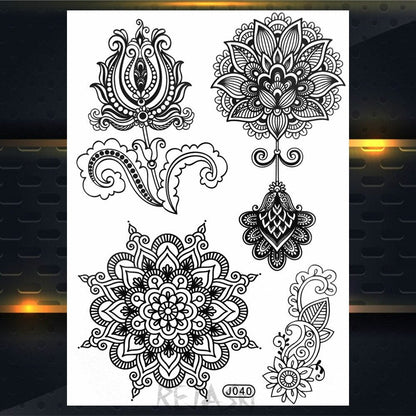 sengpan western jewelry for women Black Henna Lace Temporary Tattoos Sticker For WOmen Butterfly Moth Mehndi Flower Fake Tatoo Sticker Feather Flora Tatoo