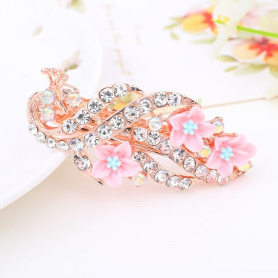 sengpan Barrette For Women Girl Rhinestone Crystal Big Hair Clip Hairpin Rose Peacock Flower Floral Head Accessories Wholesale