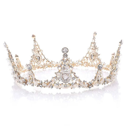 sengpan Baroque Bridal Crown Crystal Beads Full Round Tiara For Women Queen Diadem Wedding Hair Ornaments Jewelry Hair Accessories