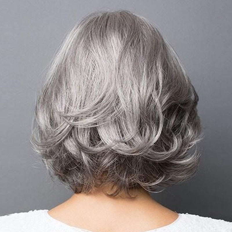 sengpan Mother's Wig Gray Color Curly Bob Wigs Women's Fashion Heat Resistant Short Synthetic Natural  Wavy Hair Wigs for Mommy Peluca