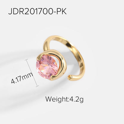 sengpan easter ifts for women Simple Pink White CZ Crystal Zircon Rings Copper Brass 18k Gold Jewelry Opening Adjustable Rings For Women Party Gift