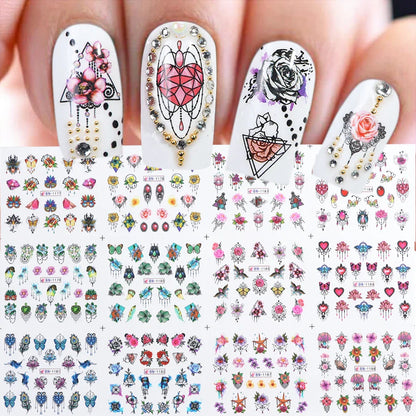 sengpan 12pcs Neon Graffiti Rainbow Design Stickers For Nails Halloween Skeleton Bleeding Ghost Vessel Sliders Decor Accessory LEJF37-48