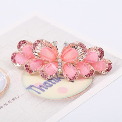 sengpan Barrette For Women Girl Rhinestone Crystal Big Hair Clip Hairpin Rose Peacock Flower Floral Head Accessories Wholesale