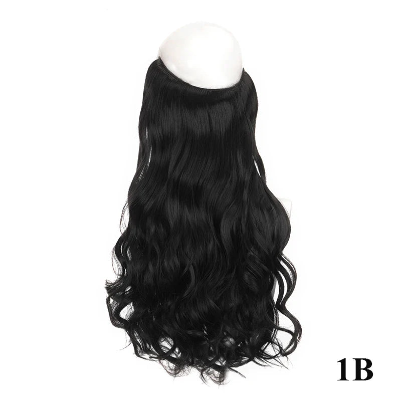 sengpan Synthetic 24inch Invisible Hair Wire Without No Clip Hair Extension Fishing Line Wig Wavy Hair Female False Hair Piece