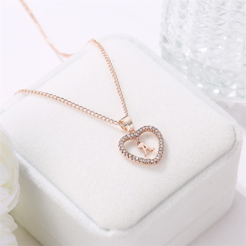 sengpan New Metal Heart-shaped Choker Necklaces Women Letter Heart Simplicity Sexy Hollowing Out Jewelry A-Z Necklaces Gifts