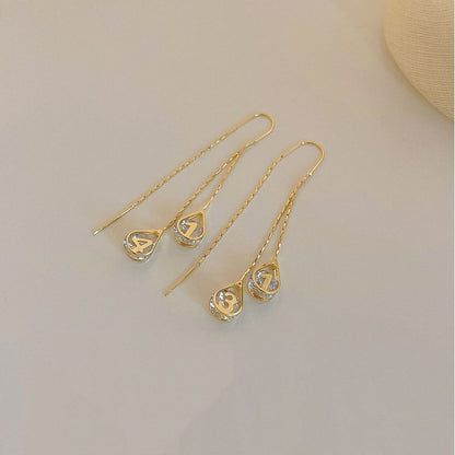 sengpan christmas wishlist valentines day gifts for her hot sale new Korean Fashion Zircon Gold Long Pendant Earrings for Women Simple Temperament Crystal Statement Earrings New Jewelry Accessories