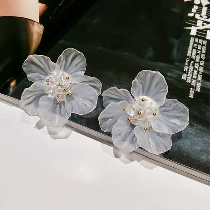 sengpan Korea Hyperbole White Transparent Flower Earrings for Women 2022 New Cute Sweet Acrylic Big Floral Earring Trendy Jewelry