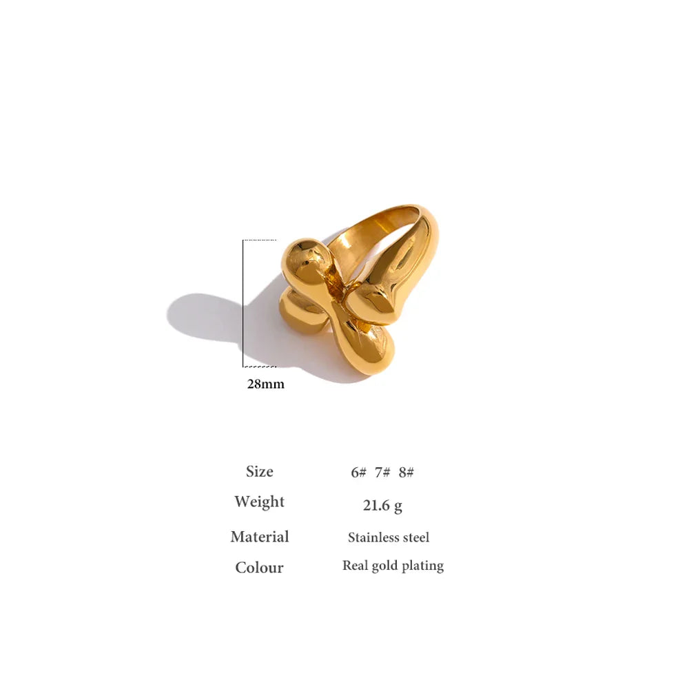 Lianfudai Stainless Steel Statement Ring New Design Metalic Texture 18 K Plated Finger Ring Waterproof Jewelry Bagues Pour Femme