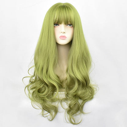 sengpan human hair wigs deep wave frontal wig hairstyles lacefront wig hairstyles 24inch Synthetic Green Black Hair Curly Big Wave Cosplay  Wigs With Bangs for Women African American Heat Resistant Fiber Hair