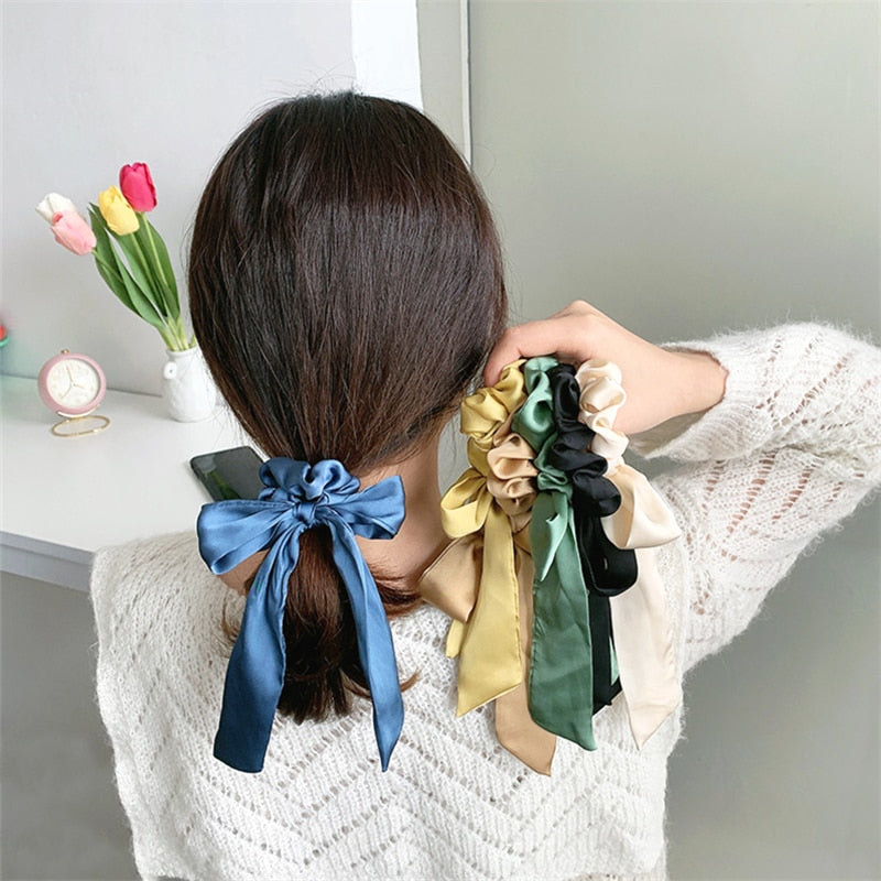 sengpan Spring Irregular Geometric Colorful Big Bow Ribbon Hairpin Retro Romantic Smooth Hair Rope for Women Party Accessories