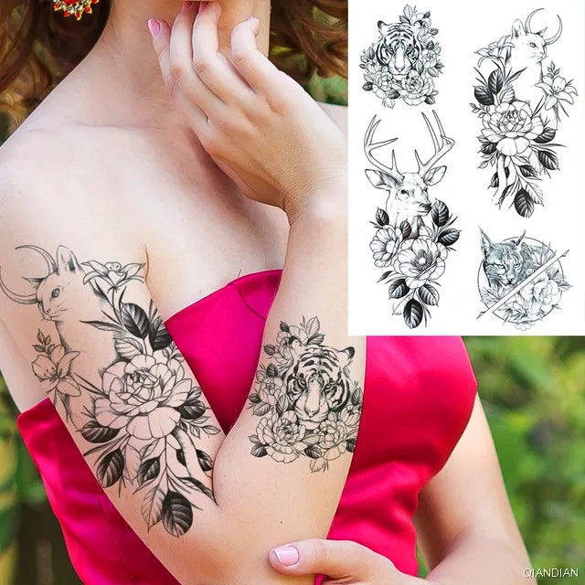 sengpan Black Flower Rose Waterproof Temporary Bird Snake Sexy Body Arm Leg Gem Henna Tattoo Fashion Big Fake Sleeve Sticker