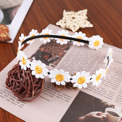 sengpan Boho Chic Daisy Girls Headbands Women Solid Embroidery Flower Hair Bands Kids Candy Chrysanthemum Headwear Hair Accessories