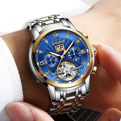 sengpan gifts for Men Automatic Mechanical Watch Top Brand Stainless Steel Waterproof Watches New Fashion Business Hollow  Wristwatch