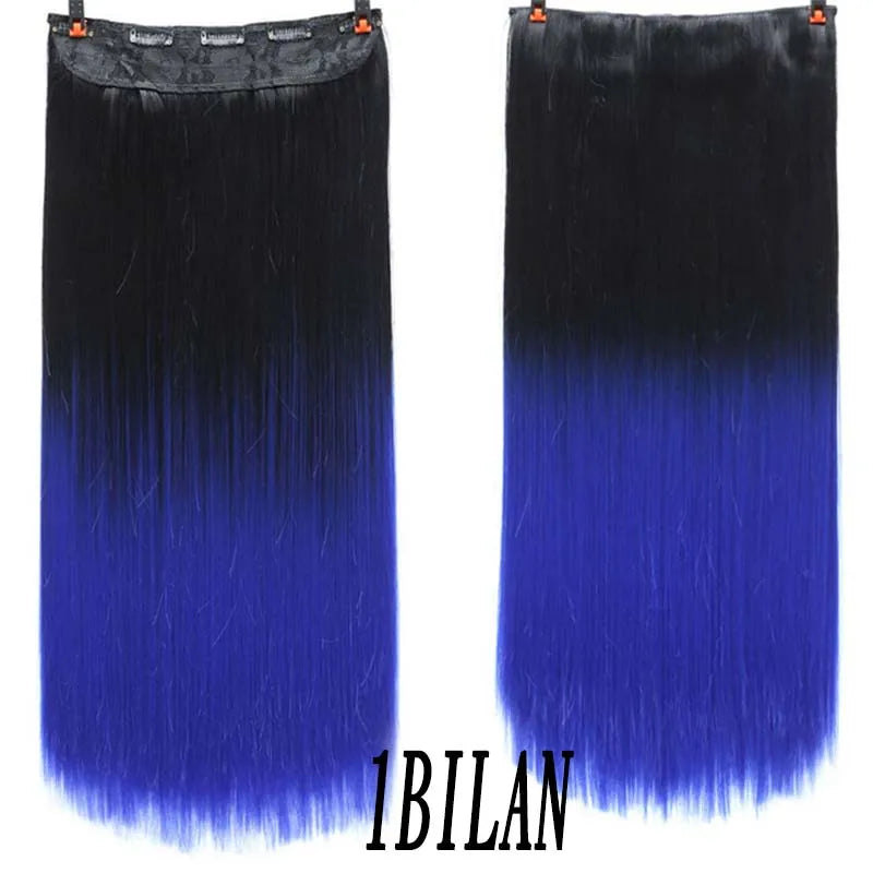 sengpan  24inche 5Clip Long Straight Hair Gradient Straight Hair Synthesis Hair Extension High Temperature Women Hair Extension