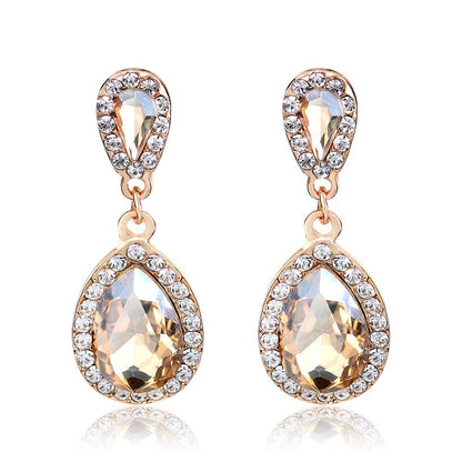 sengpan Champagne Crystal Earrings Gold Color Jewelry Fashion Female Bricons Wedding Long Big Drop Earrings For Women